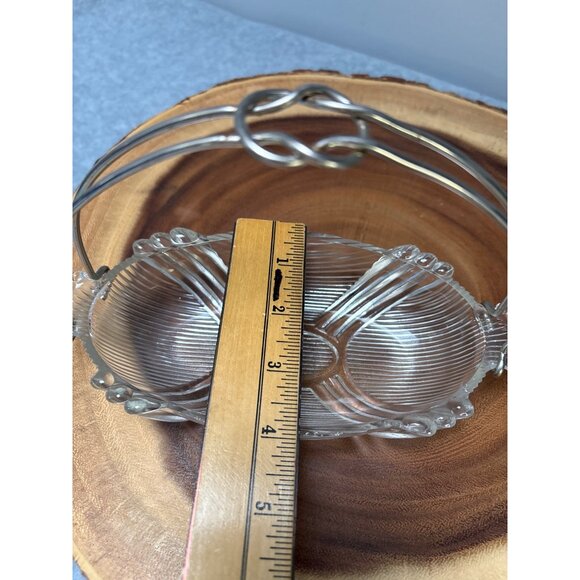 Vintage Oval Glass Serving Dish with Silver Metal Handle 1940s - Picture 8 of 9